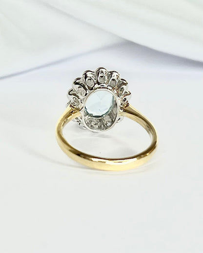 Bague Marguerite Style Art - Déco Aigue - Marine 1.65 carat &amp; 14 Diamants "Camélia" - Elliade Paris