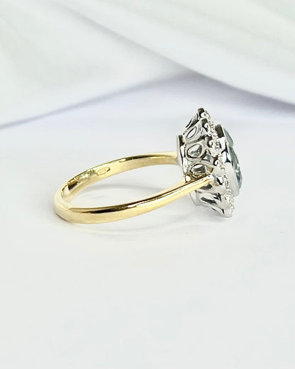 Bague Marguerite Style Art - Déco Aigue - Marine 1.65 carat &amp; 14 Diamants "Camélia" - Elliade Paris