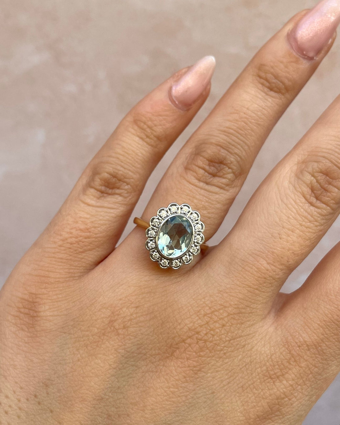 Bague Marguerite Style Art - Déco Aigue - Marine 1.65 carat &amp; 14 Diamants "Camélia" - Elliade Paris
