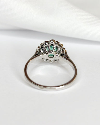 Bague Marguerite Style Art - Déco Émeraude 0.66 carat &amp; 12 Diamants "Laurina" - Elliade Paris