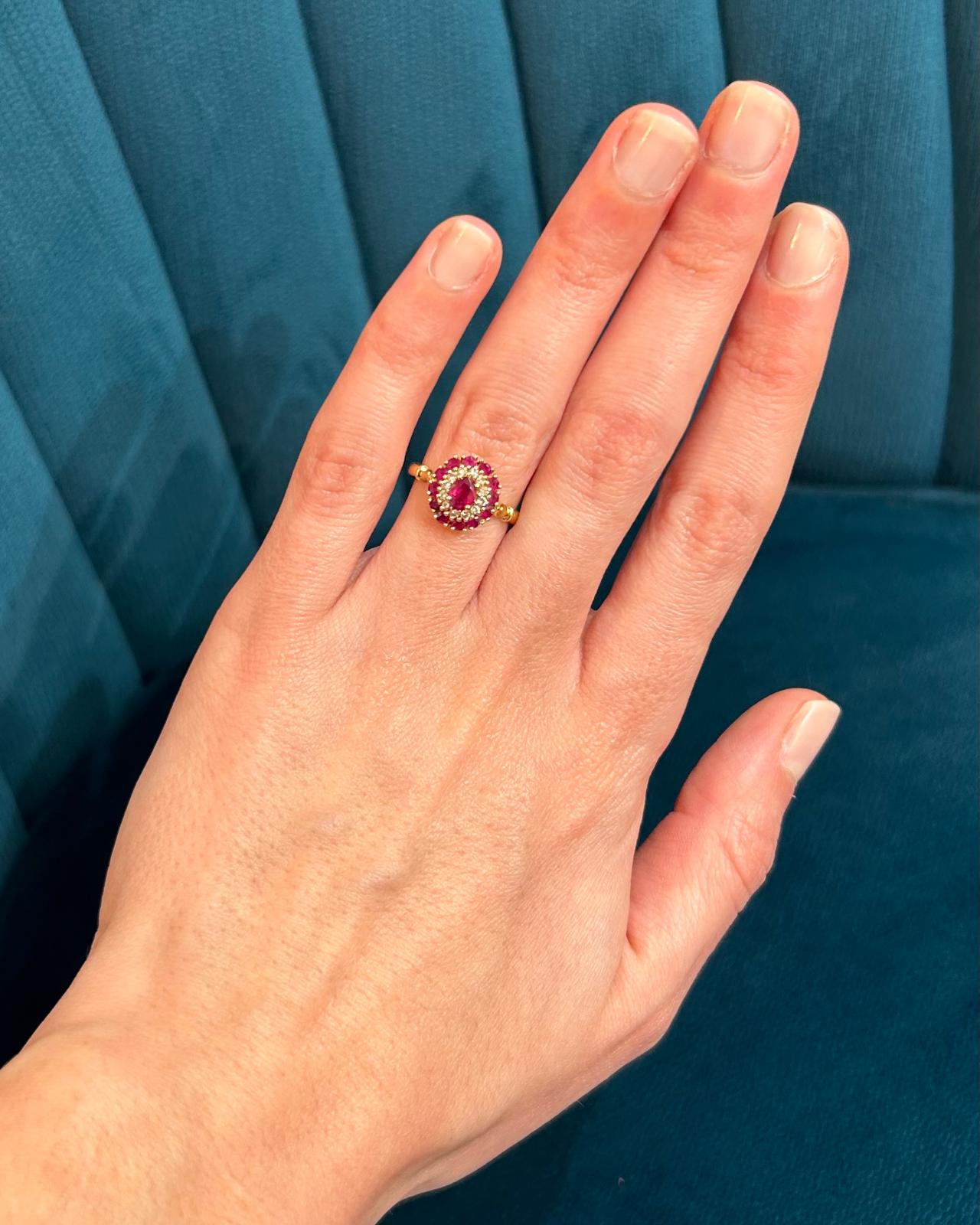Bague Marguerite Style Art - Déco Rubis &amp; Diamants "Lilly" - Elliade Paris