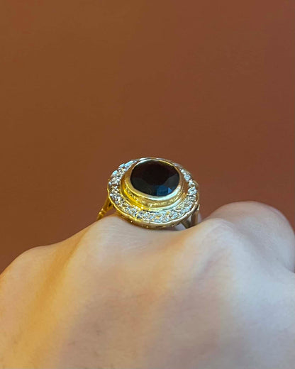 Bague Marguerite style Art - Déco Saphir 4.10 carats &amp; Diamants &quot;Louisia&quot; - Elliade Paris