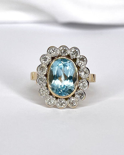 Bague Marguerite Style Art - Déco Topaze 4.80 carats &amp; Diamants 0.56 carat "Adela" - Elliade Paris