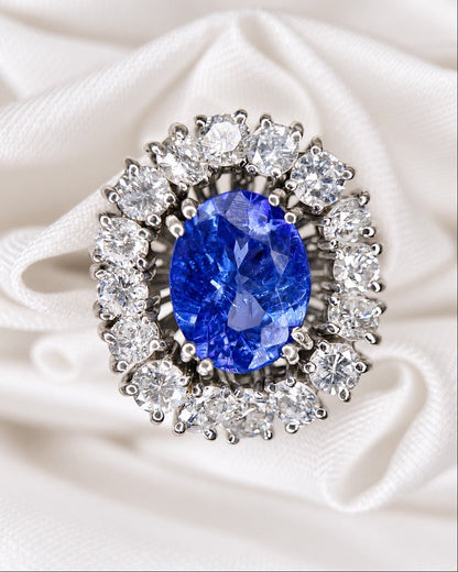 Bague Marguerite Tanzanite 2.02 carat &amp; Diamants 0.80 carat "Mylène" - Elliade Paris