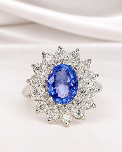 Bague Marguerite Tanzanite 2.16 carats &amp; Diamants 1.26 carat "Océane" - Elliade Paris
