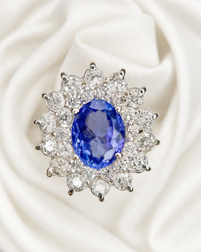 Bague Marguerite Tanzanite 2.16 carats &amp; Diamants 1.26 carat "Océane" - Elliade Paris