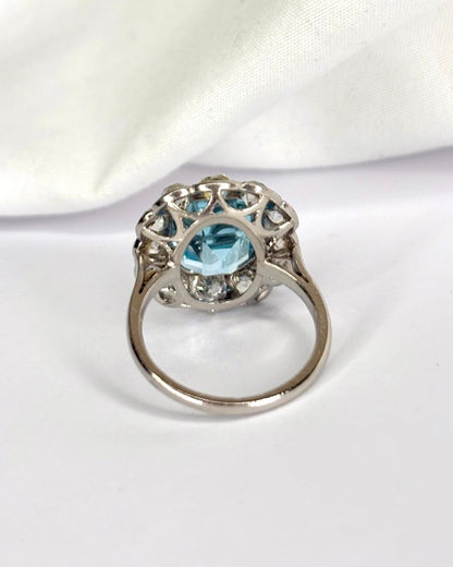 Bague Marguerite Topaze Sky Blue 9.33 carats &amp; Diamants 3.25 carats "Adéline" - Elliade Paris
