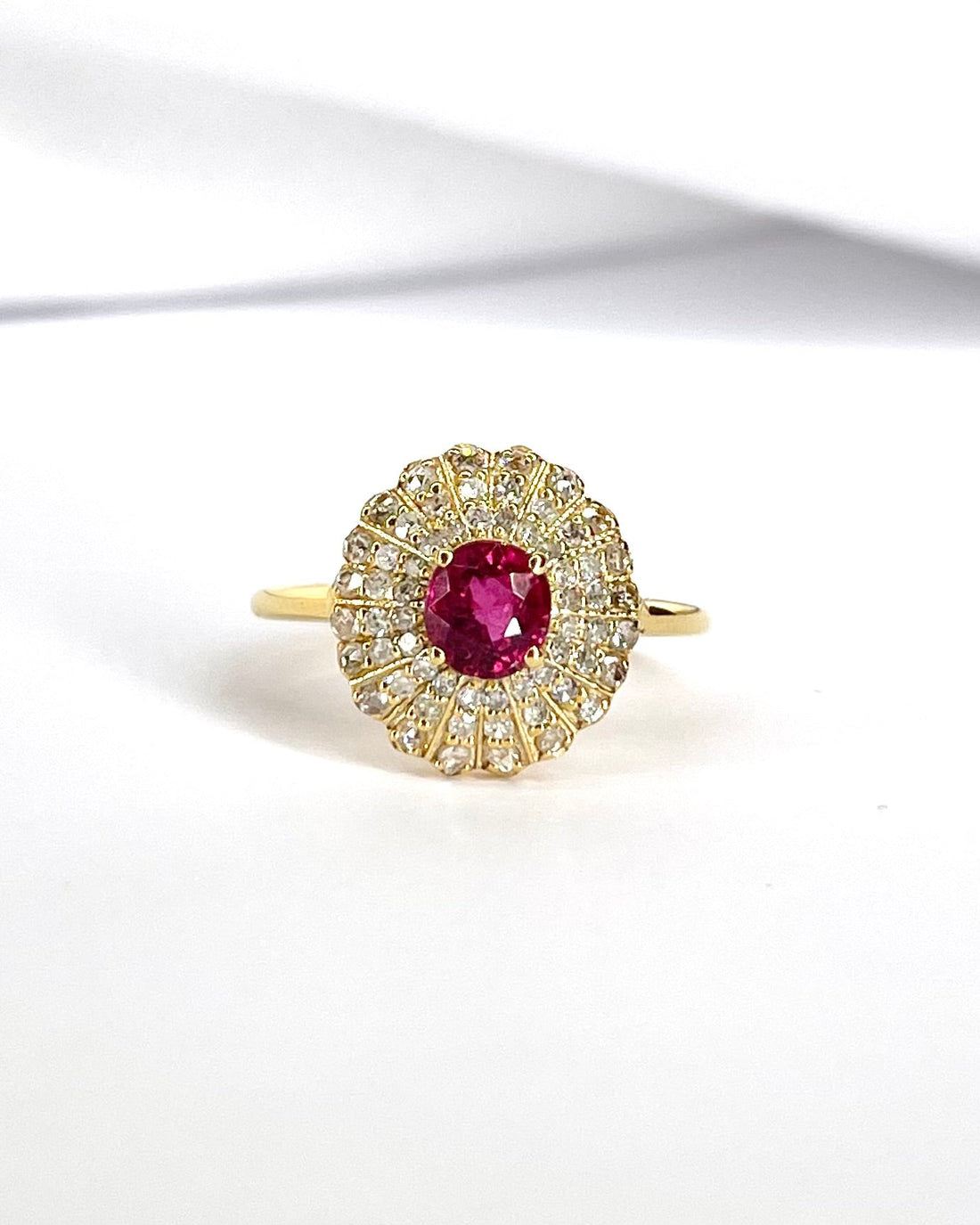 Bague Marguerite Tourmaline Rose 0.30 carat &amp; Diamants 0.60 carat "Belinda" - Elliade Paris
