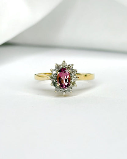 Bague Marguerite Tourmaline Rose 0.45 carat &amp; 12 Diamants &quot;Rachel&quot; - Elliade Paris