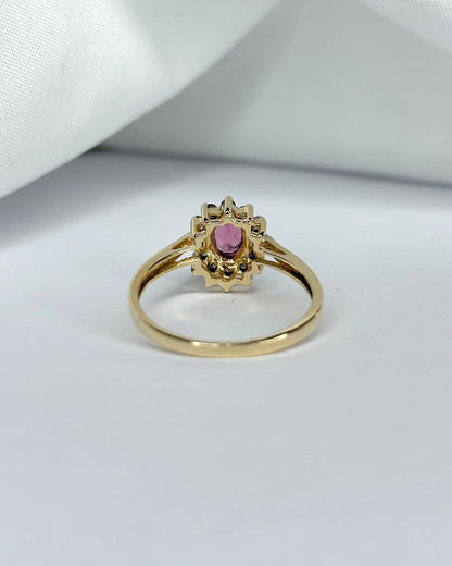 Bague Marguerite Tourmaline Rose 0.45 carat &amp; 12 Diamants &quot;Rachel&quot; - Elliade Paris