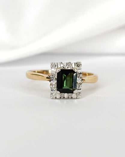 Bague Marguerite Tourmaline Verte 0.76 carat &amp; Diamants "Eddy" - Elliade Paris