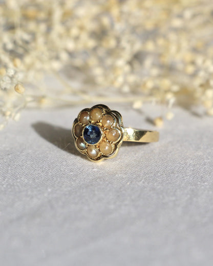 Anillo de margaritas de zafiro y perla &quot;Francia&quot;