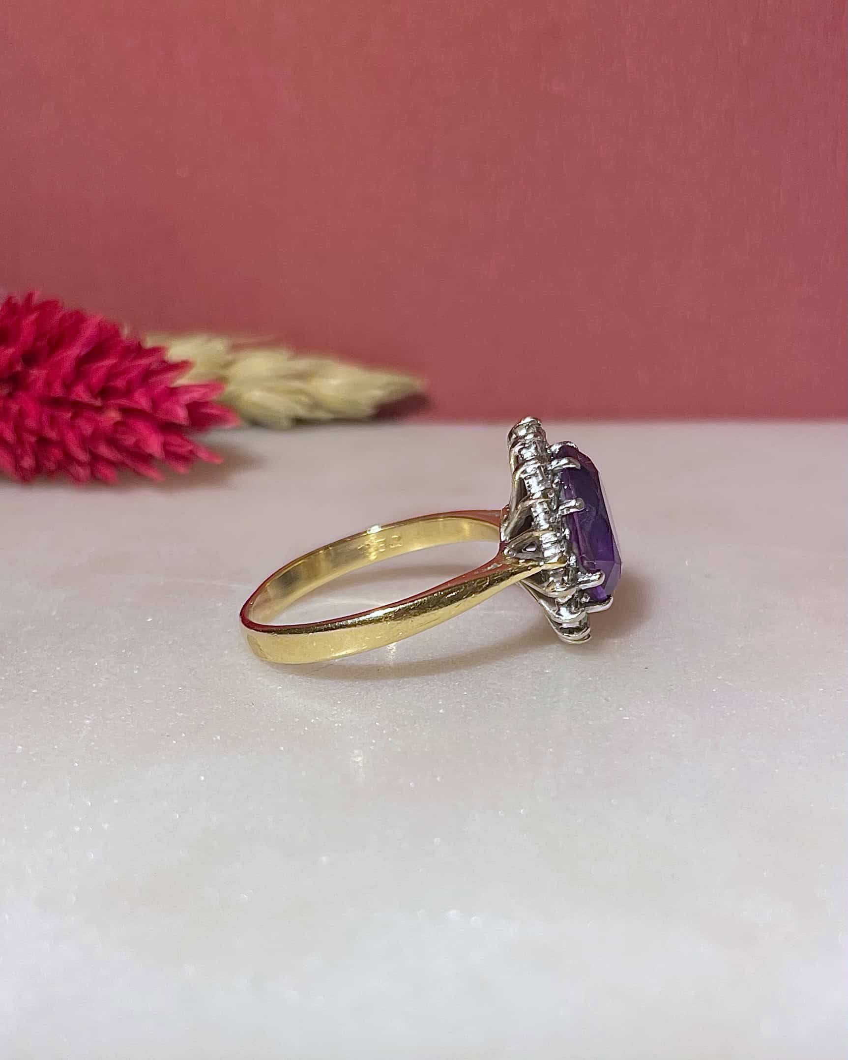 Bague Marguerite Améthyste 3 Carats &amp; 20 Diamants "Noa" - Elliade Paris