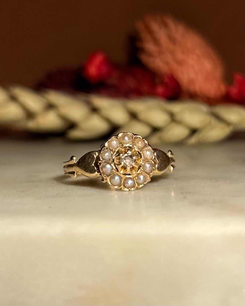 Bague Marguerite Diamant &amp; Perles "Odessa"
