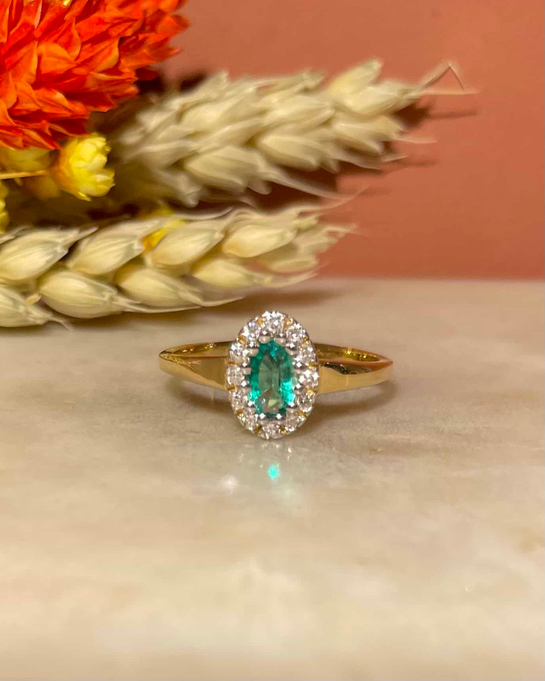 Bague Marguerite Émeraude 0.30 carat &amp; Diamants &quot;Éléanore&quot;