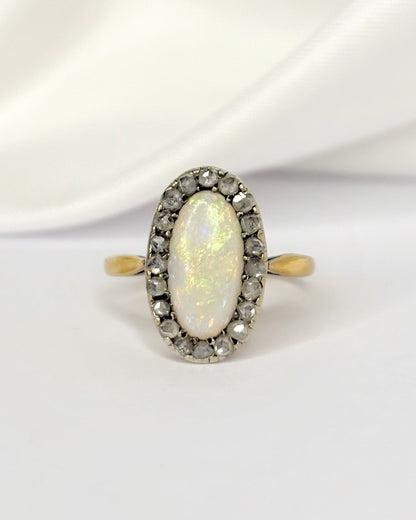Bague Marguerite XIXe Opale &amp; Diamants "Danae" - Elliade Paris