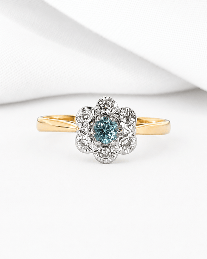 Bague Marguerite Zircon Bleu &amp; Diamants "Sabrina" - Elliade Paris