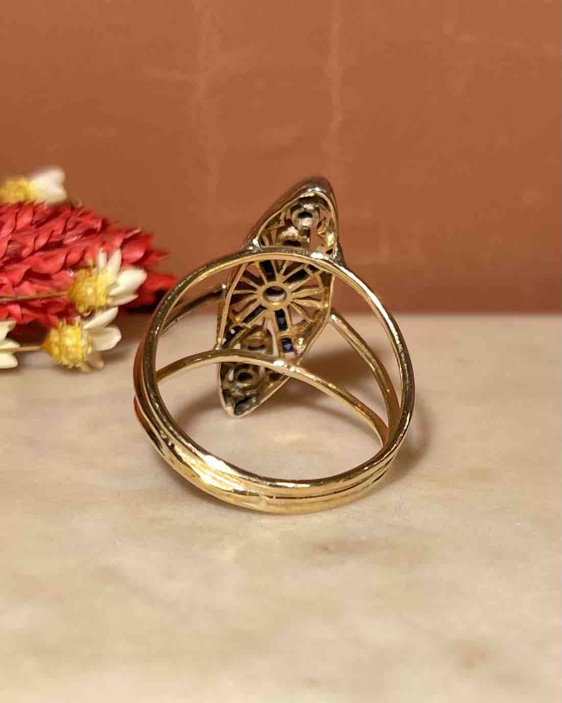 Bague marquise 19e siècle diamants &amp; Saphirs "Yohana" - Elliade Paris