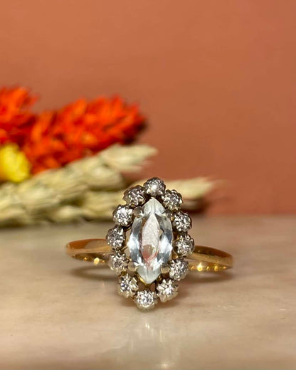 Bague Marquise Aigue - Marine 1.05 carat &amp; Diamants &quot;Nina&quot; - Elliade Paris
