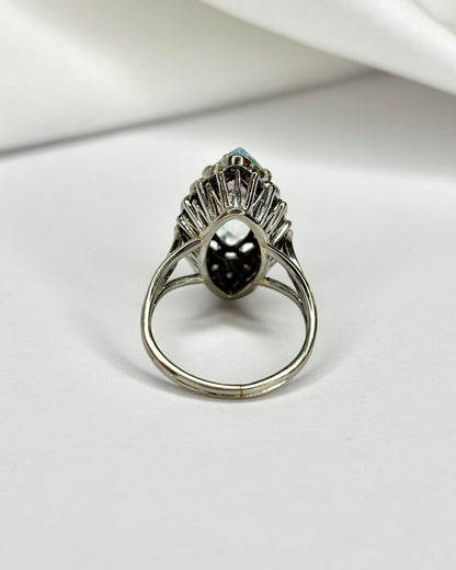 Bague Marquise Aigue - Marine 3.15 carats &amp; Diamants 0.32 carat &quot;Mélia&quot; - Elliade Paris