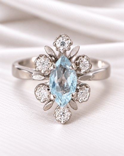Bague Marquise Aigue-Marine &amp; Diamants "Mélania" - Elliade Paris