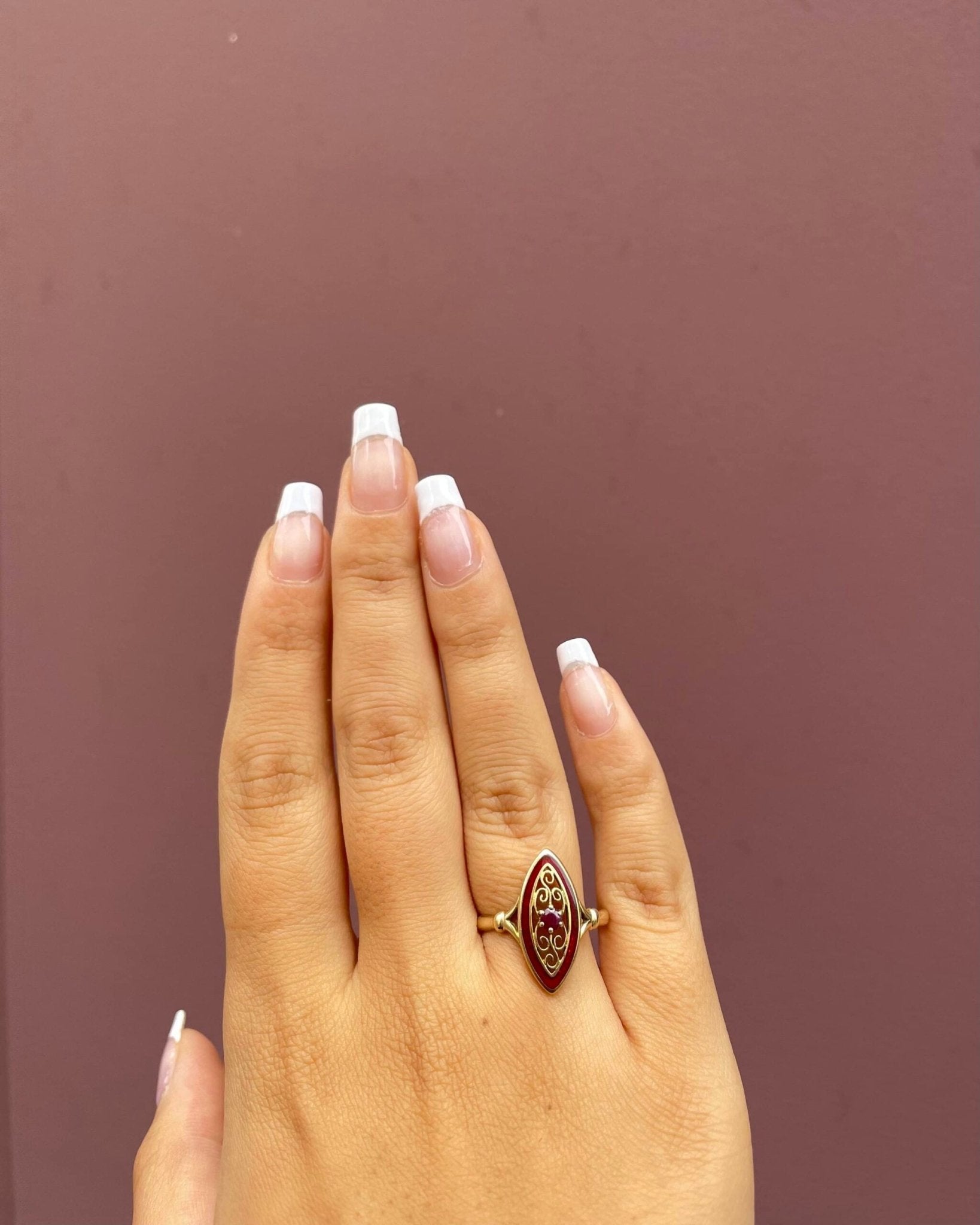 Bague Marquise Art - Déco Rubis &amp; Email Rouge "Jude" - Elliade Paris
