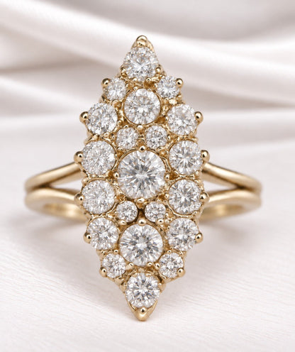 Bague Marquise Diamants 1.15 carat &amp; Or 18 carats 5.37g "Gloire" - Elliade Paris