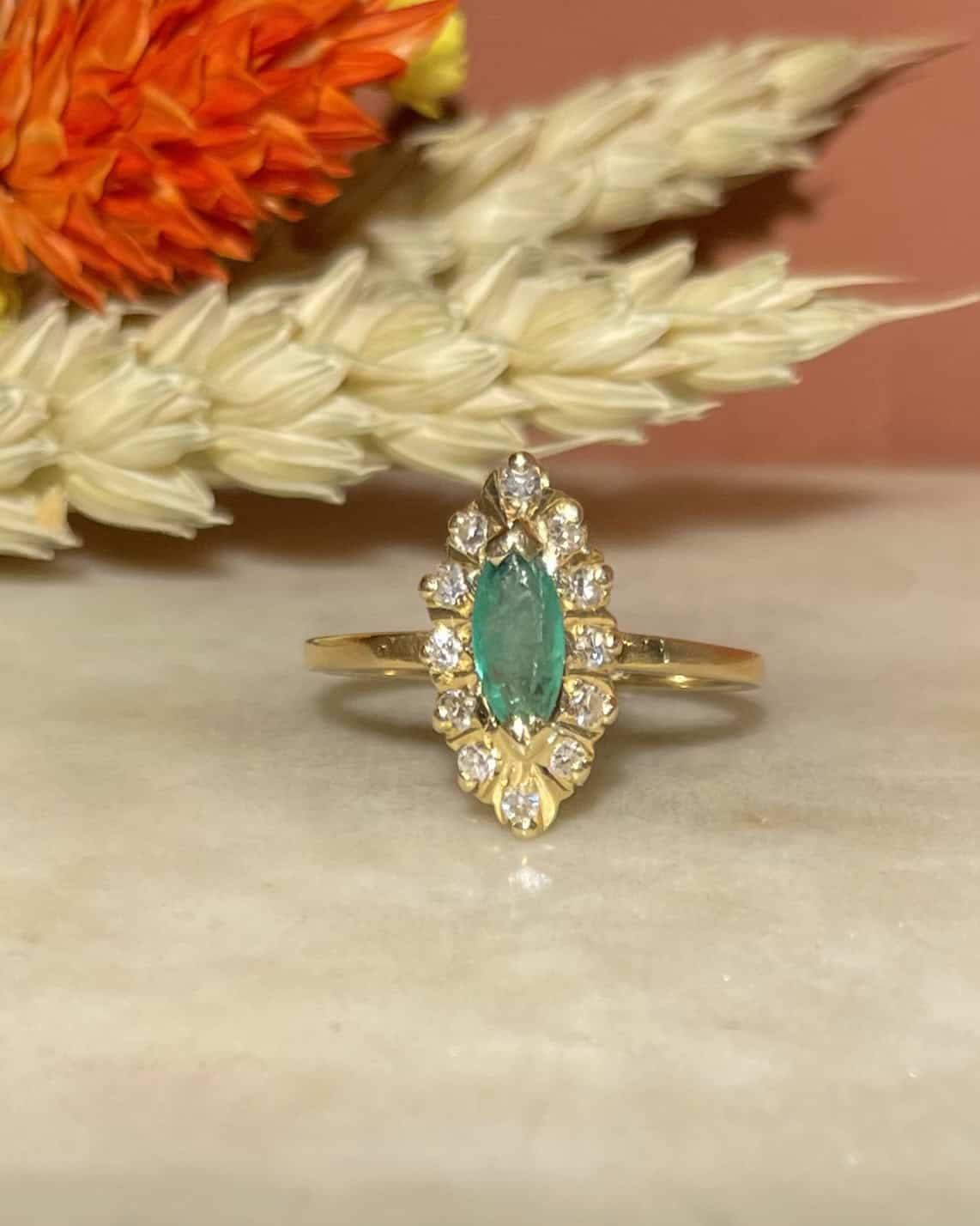 Bague Marquise Émeraude &amp; Diamants &quot;Icona&quot; - Elliade Paris