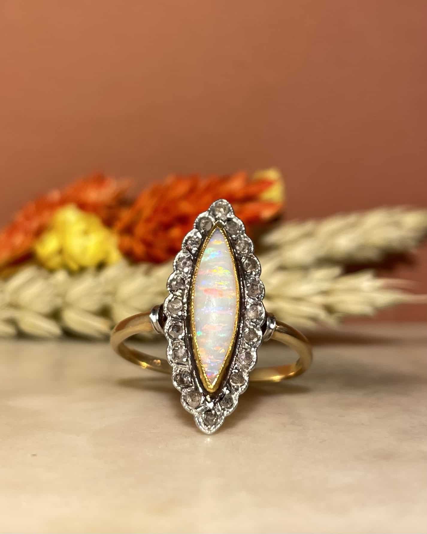 Bague Marquise Opale &amp; Diamants "Elise" - Elliade Paris