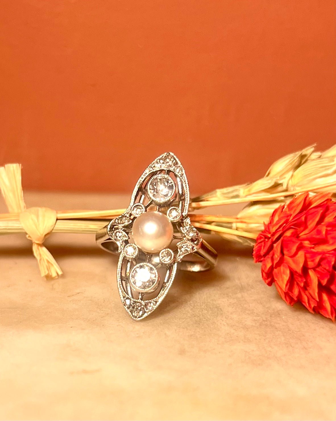 Bague Marquise Perle &amp; Diamants "Jaida" - Elliade Paris