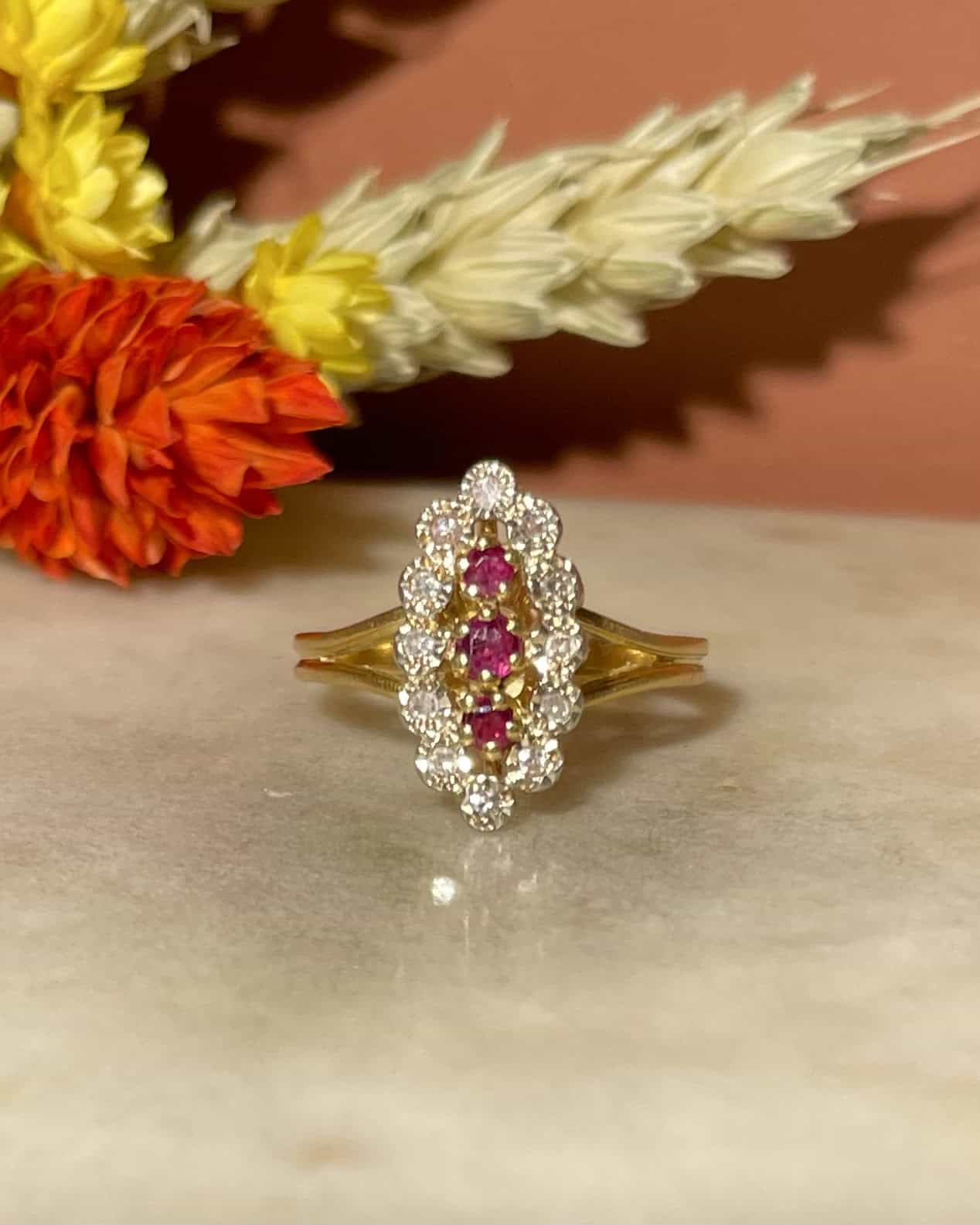 Bague Marquise Rubis &amp; Diamants &quot;Fallon&quot; - Elliade Paris