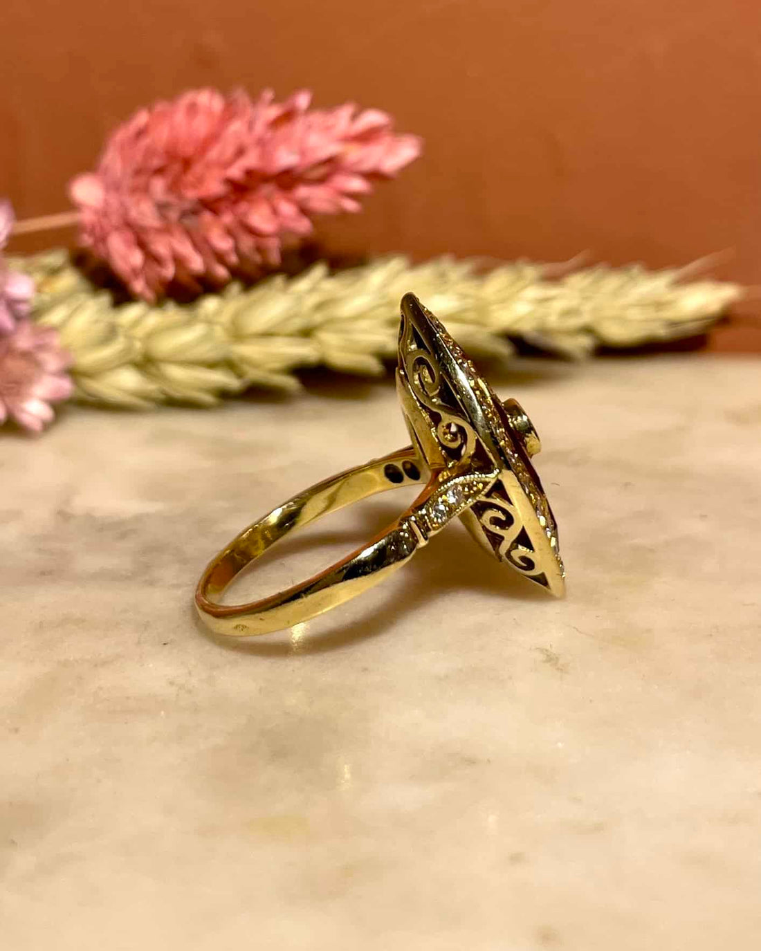 Bague Marquise Rubis 0.90 carat &amp; Diamants 0.89 carat &quot;Abby &quot;