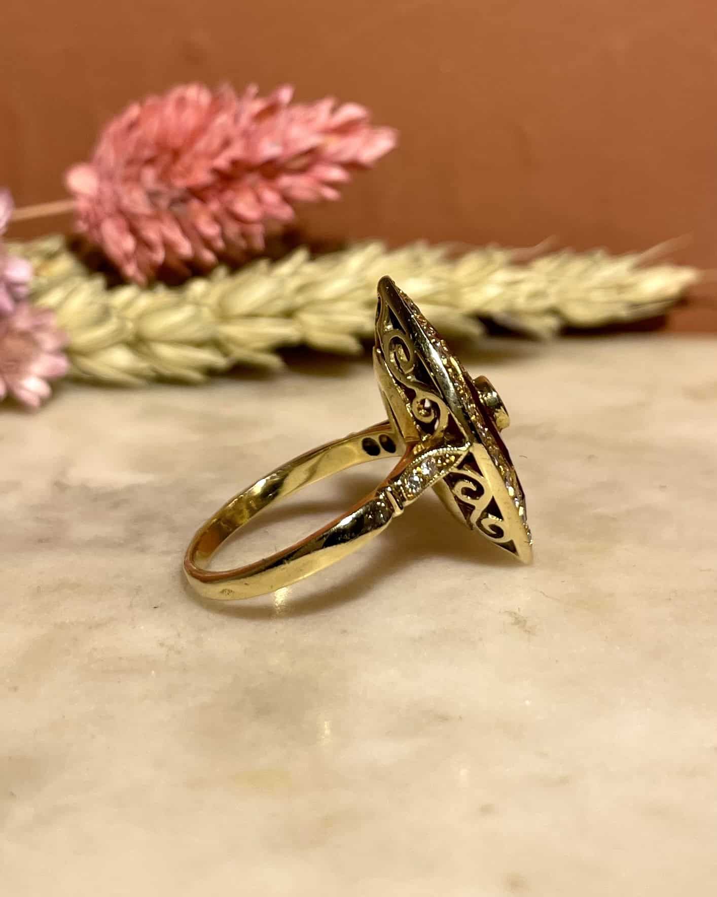 Bague Marquise Rubis 0.90 carat &amp; Diamants 0.89 carat &quot;Abby &quot;