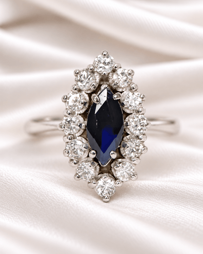Bague Marquise Saphir 0.62 carat &amp; Diamants 0.36 carat "Eglantine" - Elliade Paris