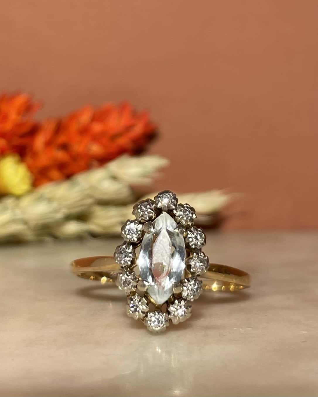 Bague Marquise Aigue-Marine 1.05 carat &amp; Diamants &quot;Nina&quot;