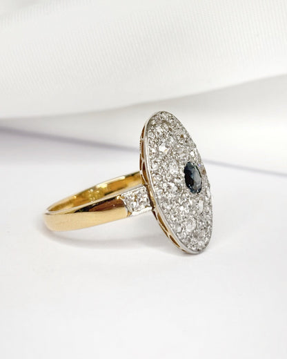 Bague Marquise Style Art - Déco Saphir &amp; Diamants 0.92 carat "Isabeau" - Elliade Paris