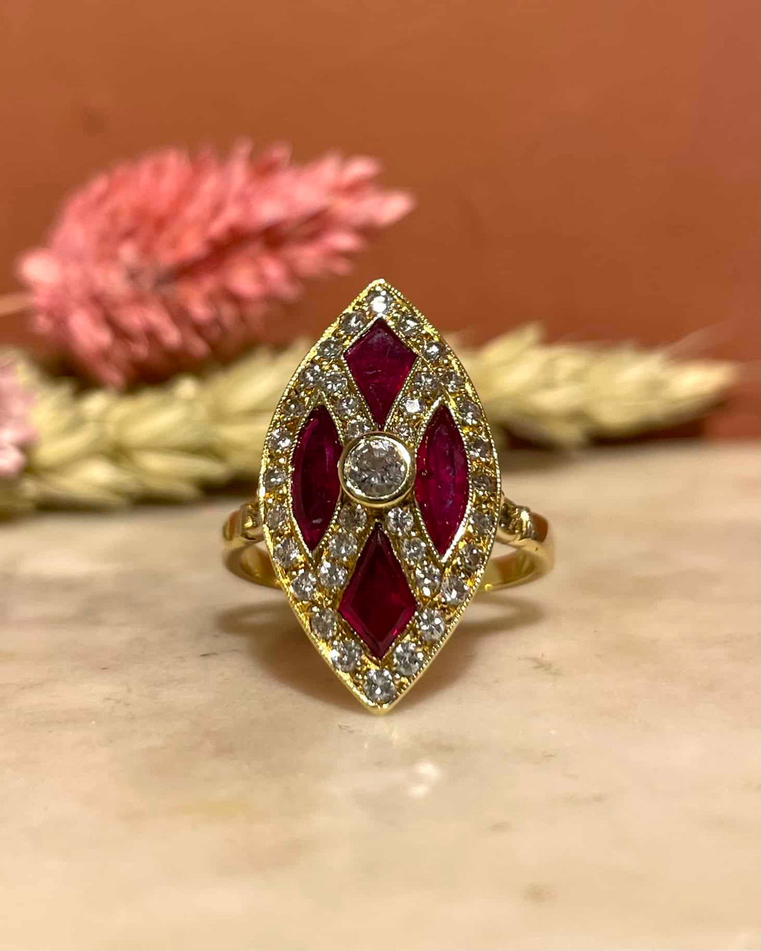 Bague Marquise Rubis 0.90 carat &amp; Diamants 0.89 carat &quot;Abby &quot;