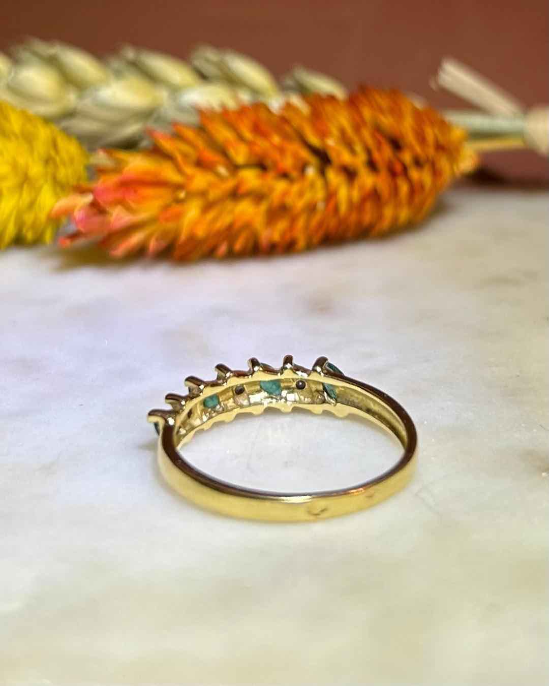 "Melody" Emerald &amp;amp; Diamond Half Wedding Band