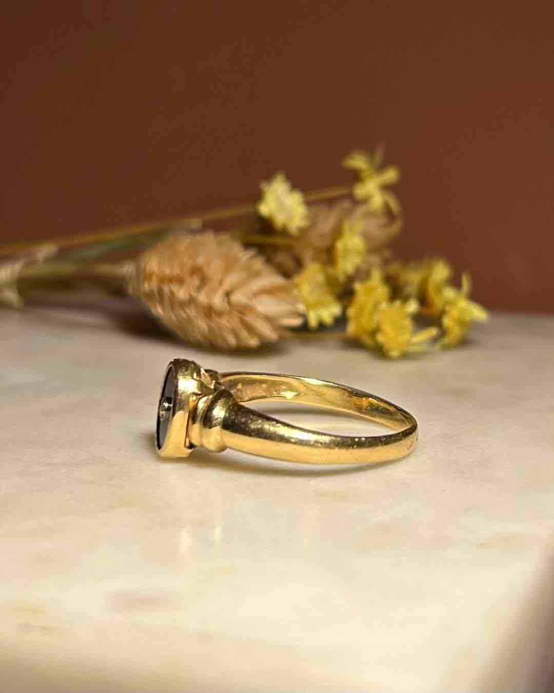 Bague Jonc Onyx et Diamant "Leslie"