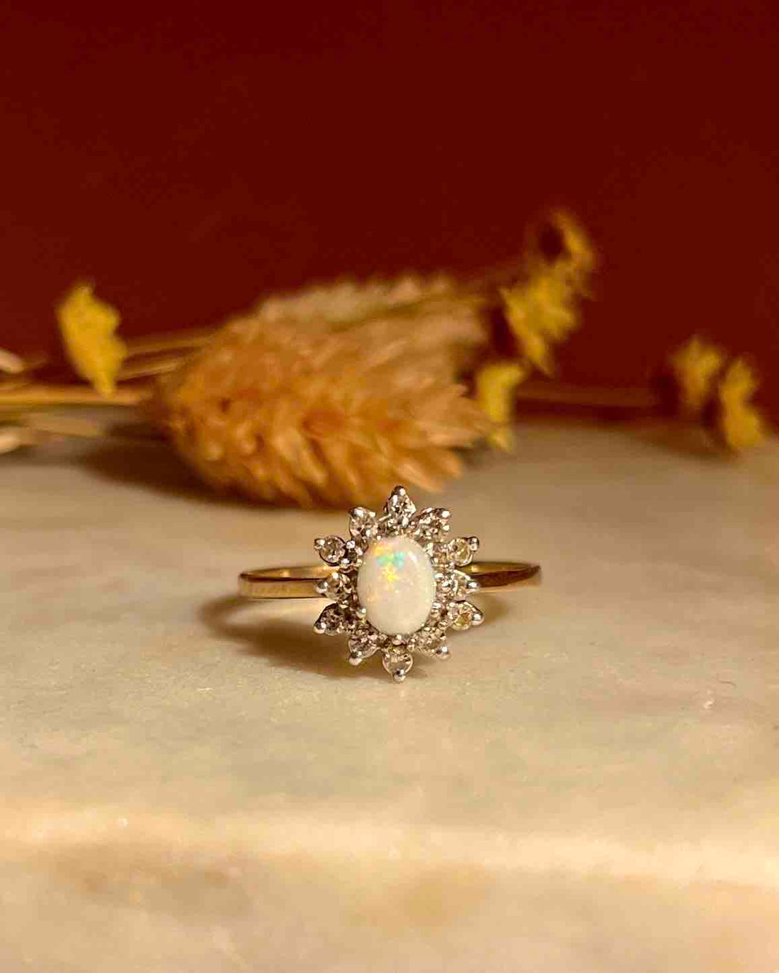 Bague marguerite Opale &amp; Diamants &quot;Ida&quot;
