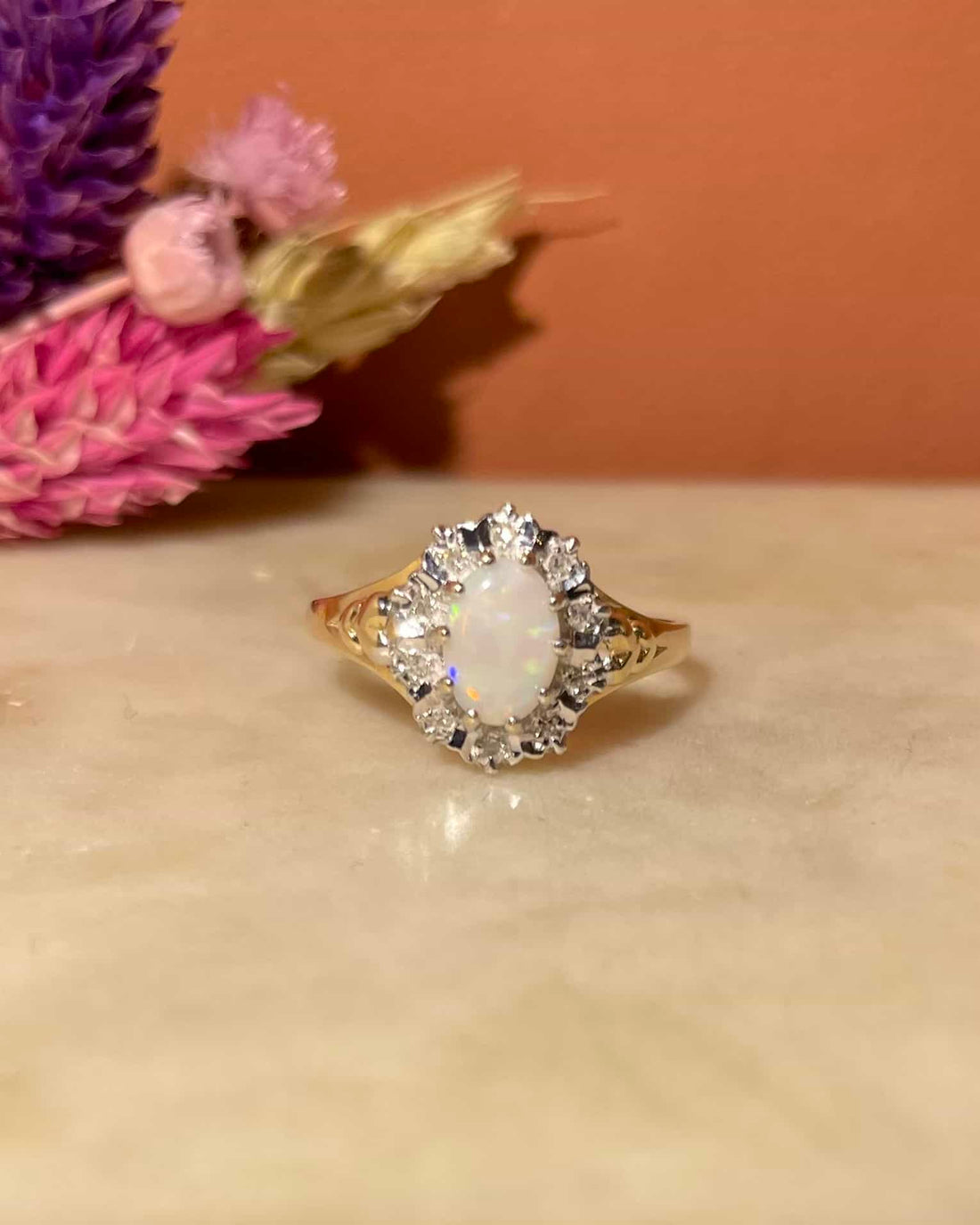 Bague Marguerite Opale &amp; 10 Diamants &quot;Cora&quot;