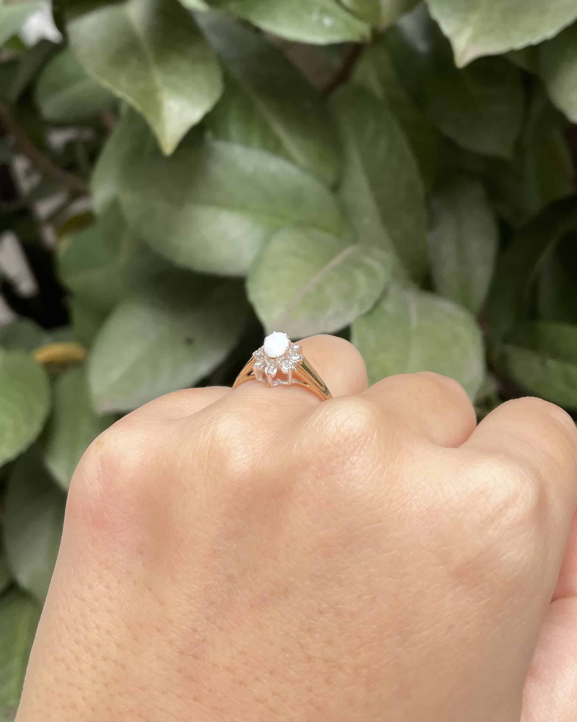 Bague Marguerite Opale &amp; Diamants "Luna"