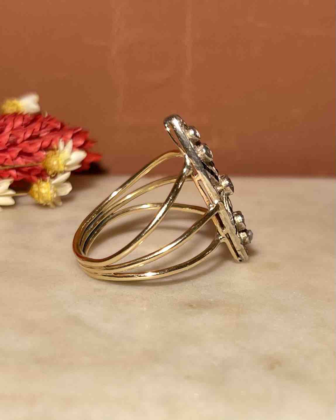 Bague marquise 19e siècle diamants &amp; Saphirs "Yohana"