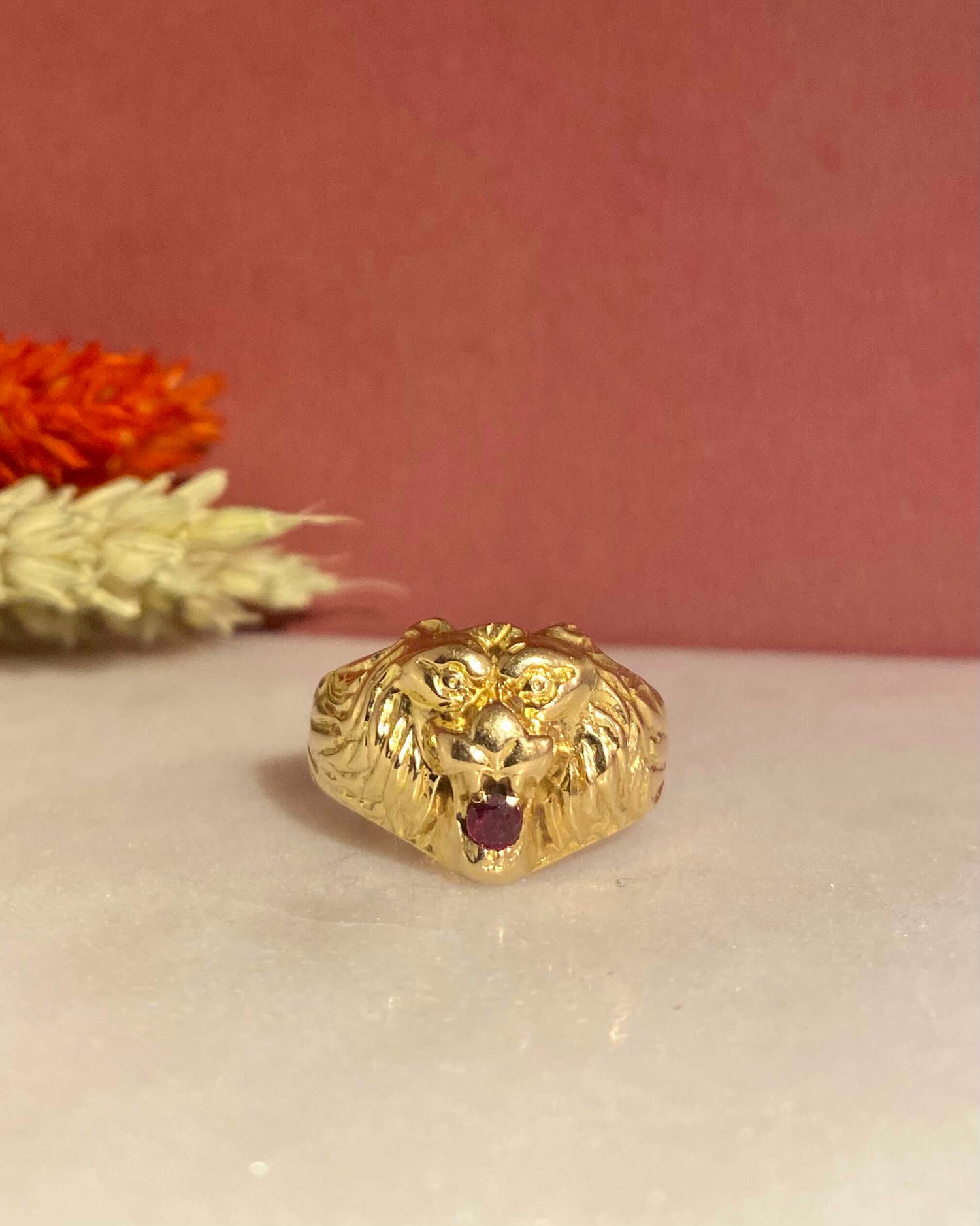 Chevalière Vintage Lion Rubis &quot;Zofia&quot;