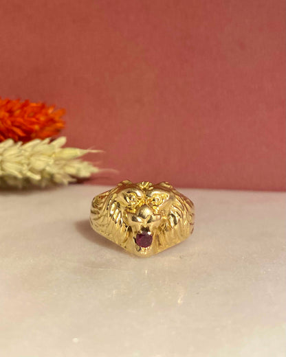 Chevalière Vintage Lion Rubis &quot;Zofia&quot;