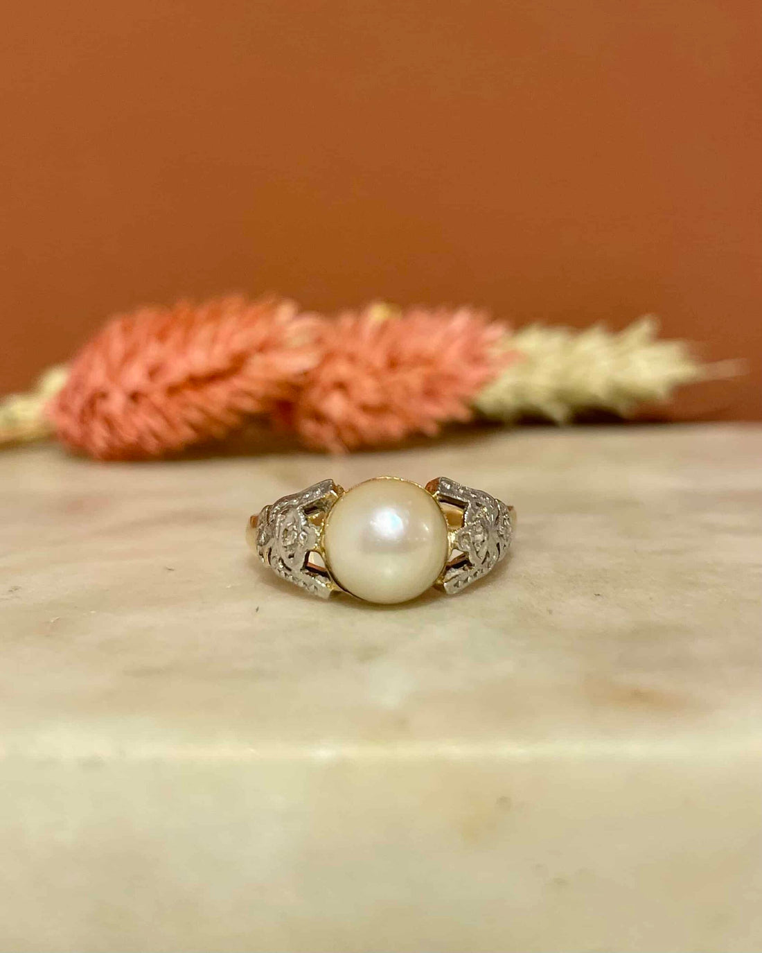 Bague Art-Déco Perle &amp; Diamants &quot;Milaya&quot;