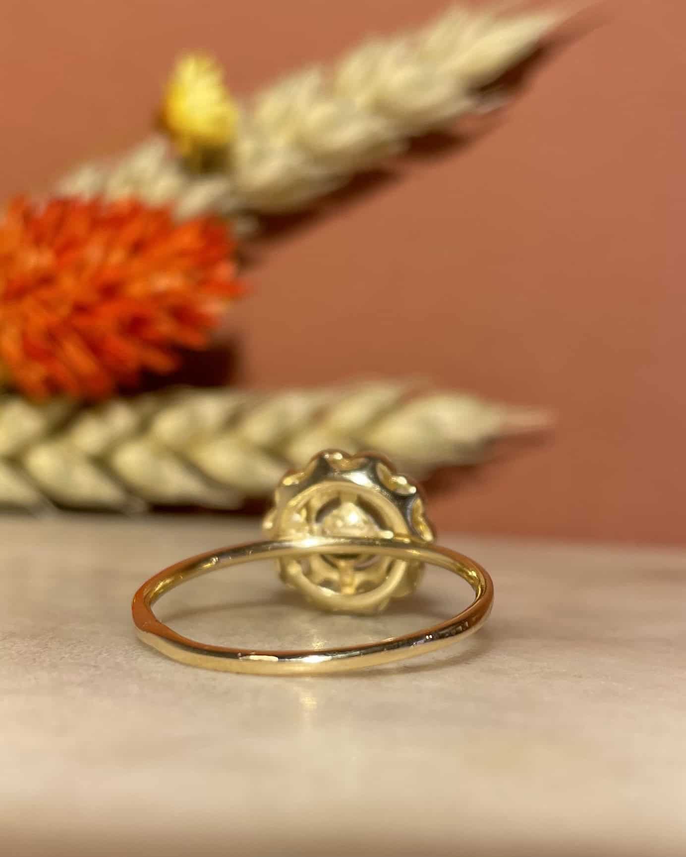 Bague Art-déco marguerite diamants &amp; perle "Malia"