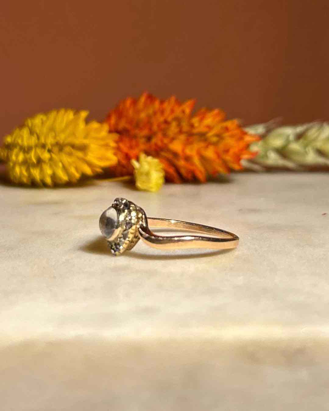 Bague Vintage Pierre de Lune &amp; Diamants &quot;Lua&quot;