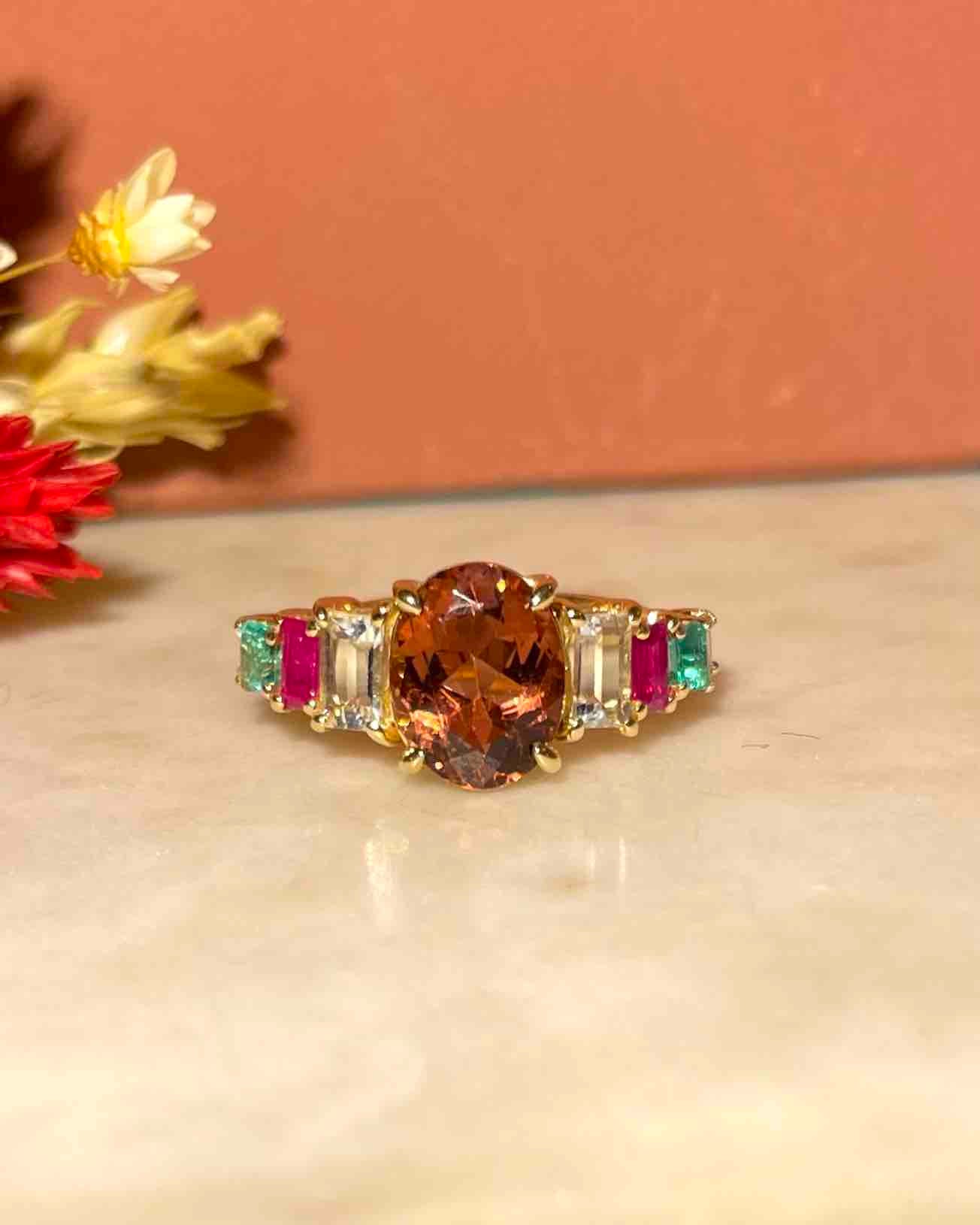 Anillo de turmalina arcoíris "Omaley"