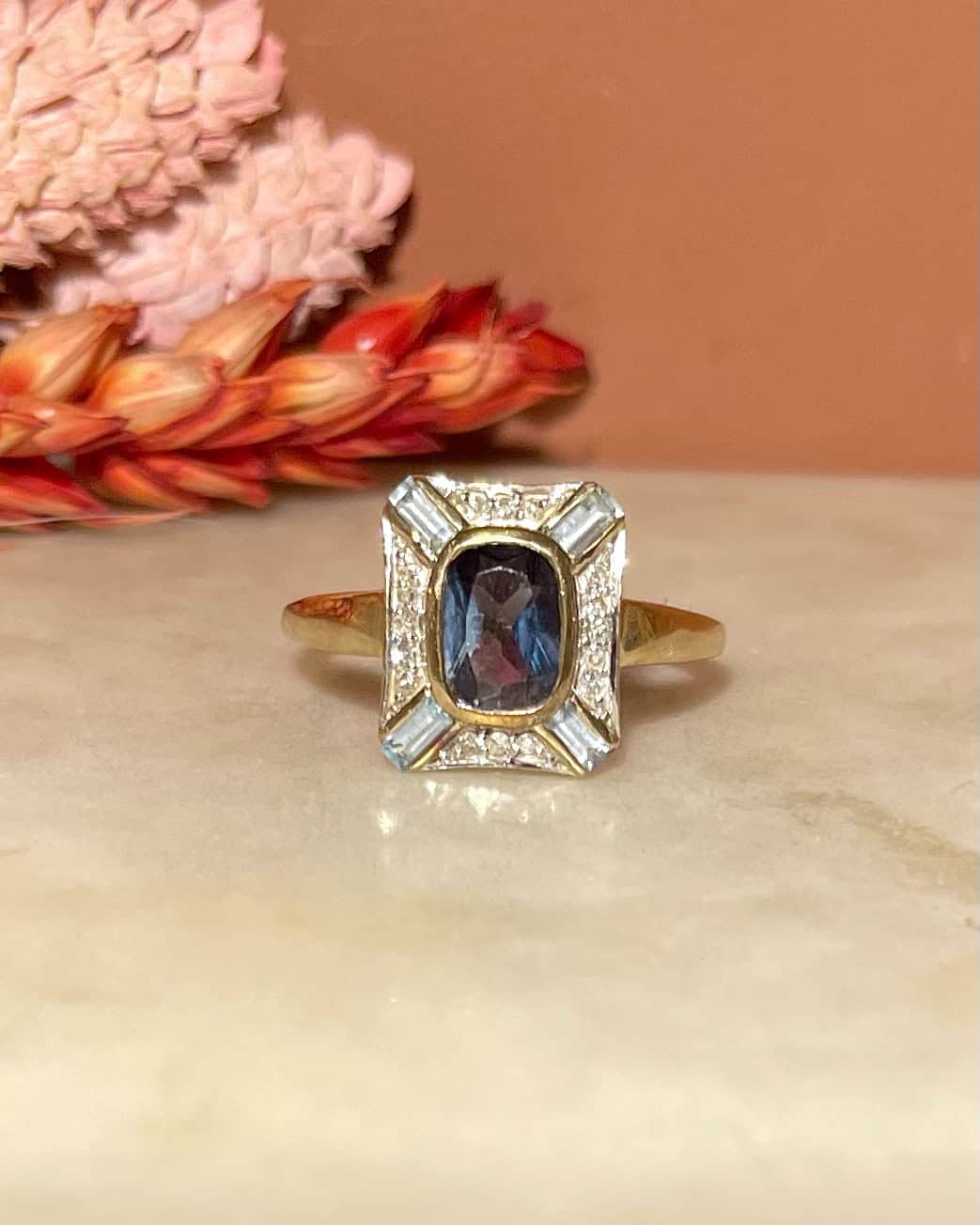 Bague Style Art-Déco camaïeu de Topazes &amp; Diamants &quot;Adeline&quot;